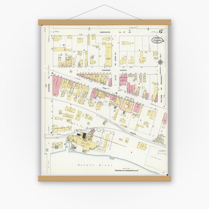 Old map wall art mockup — magnetic wood frame on white wall — Sanborn Fire Insurance Map from Oconto, Oconto County, Wisconsin (1911), Sheet #0006