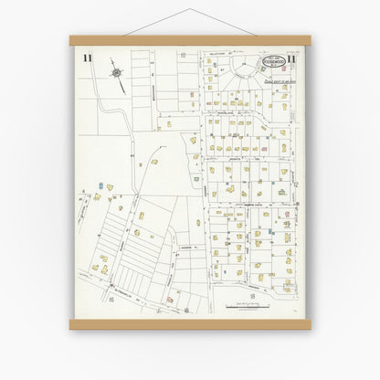 Old map wall art mockup — magnetic wood frame on white wall — Sanborn Fire Insurance Map from Ridgewood, Bergen County, New Jersey (1924), Sheet #0011