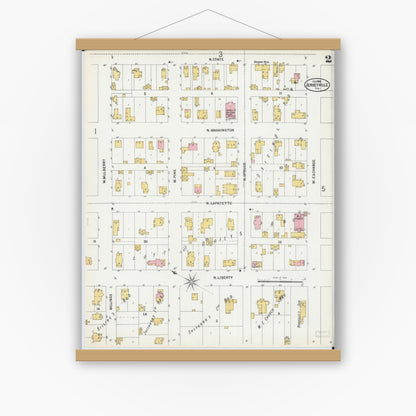 Old map wall art mockup — magnetic wood frame on white wall — Sanborn Fire Insurance Map from Jerseyville, Jersey County, Illinois (1900), Sheet #0002