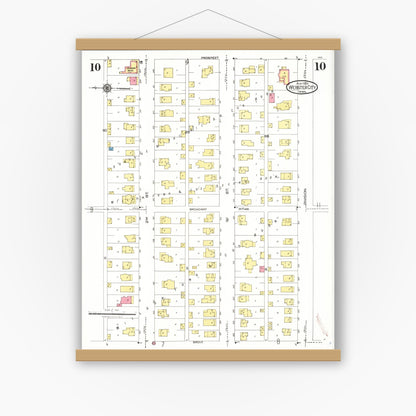 Old map wall art mockup — magnetic wood frame on white wall — Sanborn Fire Insurance Map from Webster City, Hamilton County, Iowa (1923), Sheet #0010