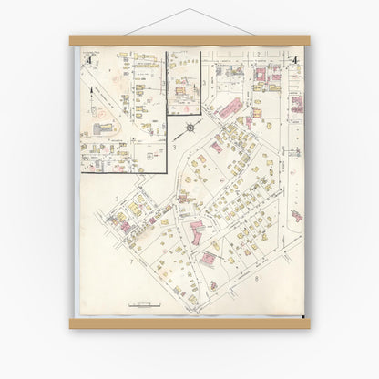 Old map wall art mockup — magnetic wood frame on white wall — Sanborn Fire Insurance Map from Kilgore, Gregg County, Texas (1950), Sheet #0004