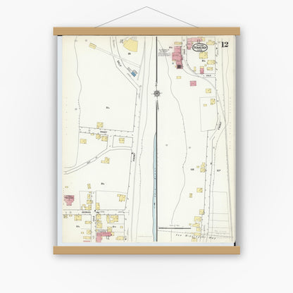 Old map wall art mockup — magnetic wood frame on white wall — Sanborn Fire Insurance Map from Pomeroy, Meigs County, Ohio (1916), Sheet #0012