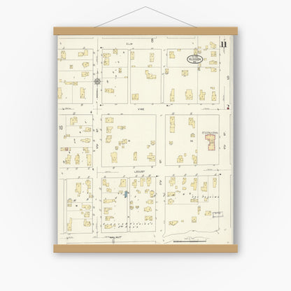 Old map wall art mockup — magnetic wood frame on white wall — Sanborn Fire Insurance Map from Hudson, St. Croix County, Wisconsin (1912), Sheet #0011