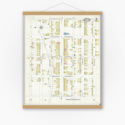 Old map wall art mockup — magnetic wood frame on white wall — Sanborn Fire Insurance Map from Ashland, Schuylkill County, Pennsylvania (1908), Sheet #0002