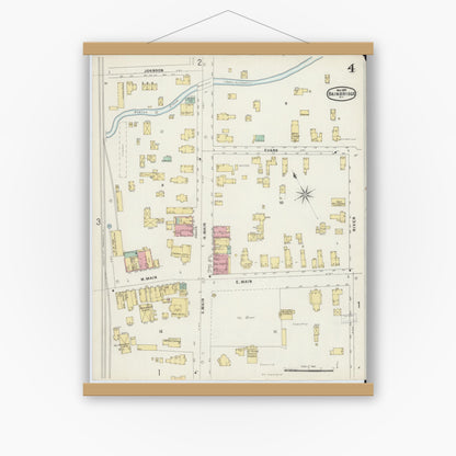 Old map wall art mockup — magnetic wood frame on white wall — Sanborn Fire Insurance Map from Bainbridge, Chenango County, New York (1897), Sheet #0004