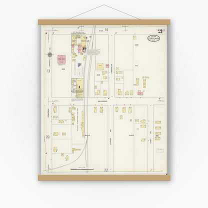 Old map wall art mockup — magnetic wood frame on white wall — Sanborn Fire Insurance Map from Cortland, Cortland County, New York (1915), Sheet #0021