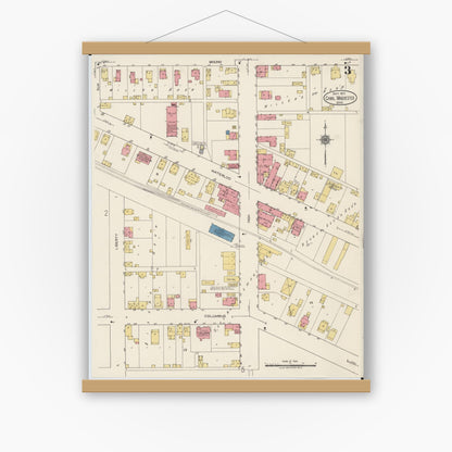 Old map wall art mockup — magnetic wood frame on white wall — Sanborn Fire Insurance Map from Canal Winchester, Franklin County, Ohio (1922), Sheet #0003