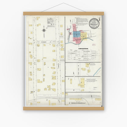 Old map wall art mockup — magnetic wood frame on white wall — Sanborn Fire Insurance Map from Knoxville, Tioga County, Pennsylvania (1911) - Complete Map Set