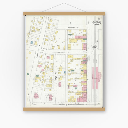 Old map wall art mockup — magnetic wood frame on white wall — Sanborn Fire Insurance Map from Lake Forest, Lake County, Illinois (1909), Sheet #0002