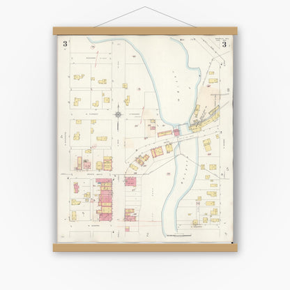 Old map wall art mockup — magnetic wood frame on white wall — Sanborn Fire Insurance Map from Waupaca, Waupaca County, Wisconsin (1941), Sheet #0003