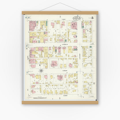 Old map wall art mockup — magnetic wood frame on white wall — Sanborn Fire Insurance Map from Circleville, Pickaway County, Ohio (1907), Sheet #0005