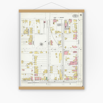 Old map wall art mockup — magnetic wood frame on white wall — Sanborn Fire Insurance Map from Sunbury, Northumberland County, Pennsylvania (1901), Sheet #0006
