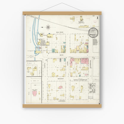 Old map wall art mockup — magnetic wood frame on white wall — Sanborn Fire Insurance Map from Nashua, Chickasaw County, Iowa (1894) â€” Complete Set