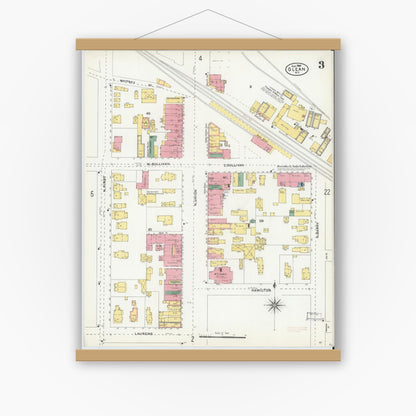 Old map wall art mockup — magnetic wood frame on white wall — Sanborn Fire Insurance Map from Olean, Cattaraugus County, New York (1904), Sheet #0003