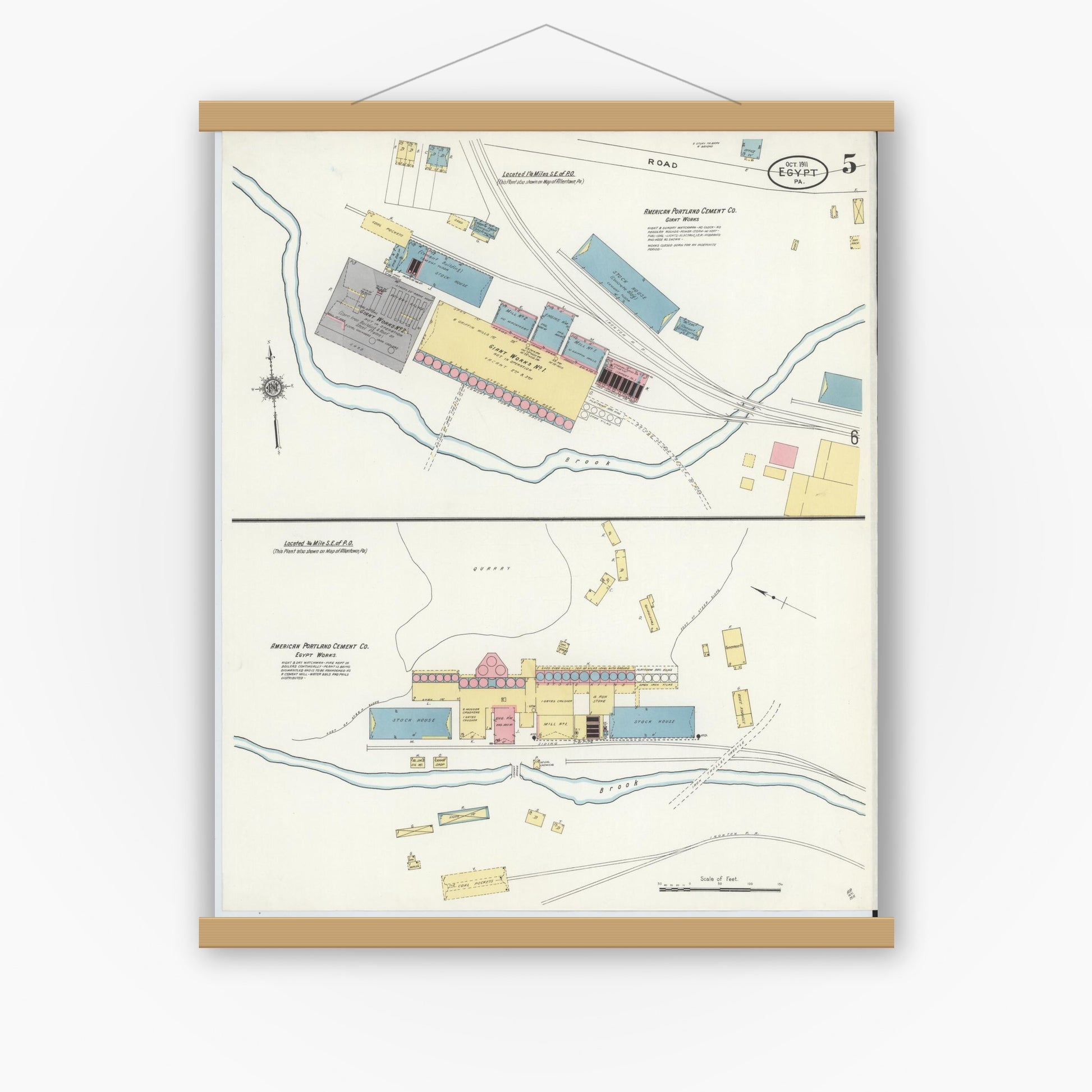Old map wall art mockup — magnetic wood frame on white wall — Sanborn Fire Insurance Map from Egypt, Lehigh County, Pennsylvania (1911), Sheet #0005
