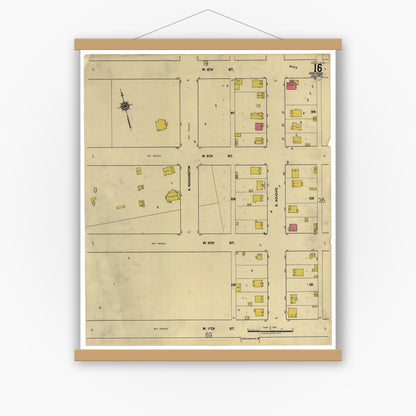 Old map wall art mockup — magnetic wood frame on white wall — Sanborn Fire Insurance Map from Amarillo, Potter County, Texas (1922), Sheet #0001