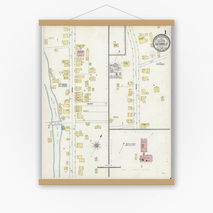 Old map wall art mockup — magnetic wood frame on white wall — Sanborn Fire Insurance Map from Factoryville, Wyoming County, Pennsylvania (1903), Sheet #0001