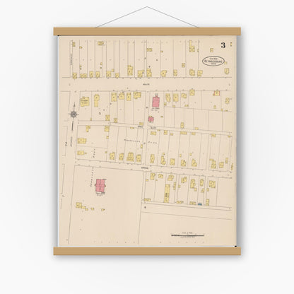 Old map wall art mockup — magnetic wood frame on white wall — Sanborn Fire Insurance Map from Reynoldsburg, Franklin County, Ohio (1922), Sheet #0003