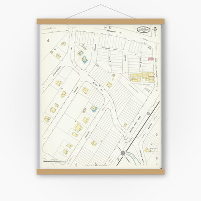 Old map wall art mockup — magnetic wood frame on white wall — Sanborn Fire Insurance Map from Larchmont, Westchester County, New York (1911), Sheet #0005