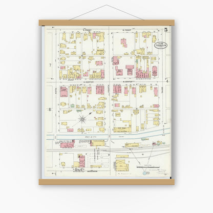 Old map wall art mockup — magnetic wood frame on white wall — Sanborn Fire Insurance Map from Franklin, Warren County, Ohio (1898), Sheet #0005