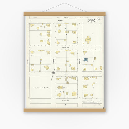 Old map wall art mockup — magnetic wood frame on white wall — Sanborn Fire Insurance Map from Runge, Karnes County, Texas (1912), Sheet #0002