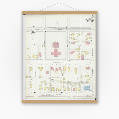 Old map wall art mockup — magnetic wood frame on white wall — Sanborn Fire Insurance Map from Marion, Marion County, Ohio (1895), Sheet #0005
