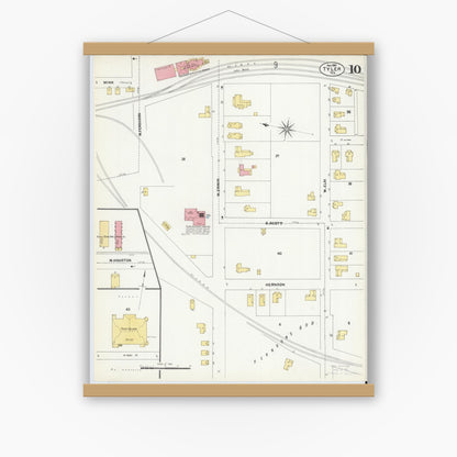 Old map wall art mockup — magnetic wood frame on white wall — Sanborn Fire Insurance Map from Tyler, Smith County, Texas (1902), Sheet #0010