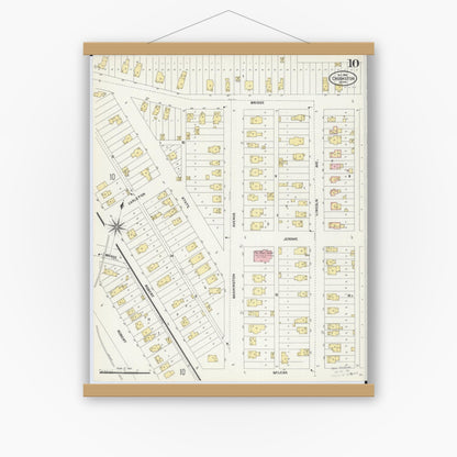 Old map wall art mockup — magnetic wood frame on white wall — Sanborn Fire Insurance Map from Crookston, Polk County, Minnesota (1906), Sheet #0010