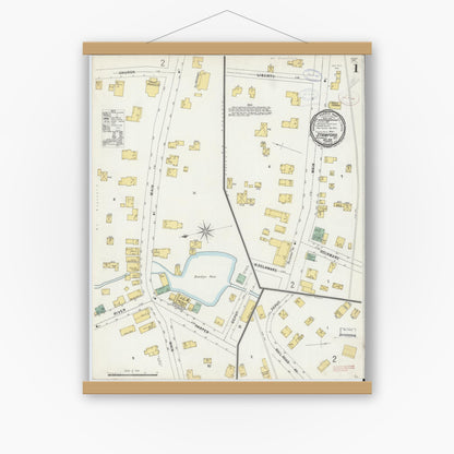 Old map wall art mockup — magnetic wood frame on white wall — Sanborn Fire Insurance Map from Stamford, Delaware County, New York (1898) - Complete Map Set