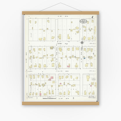 Old map wall art mockup — magnetic wood frame on white wall — Sanborn Fire Insurance Map from Faribault, Rice County, Minnesota (1914), Sheet #0004