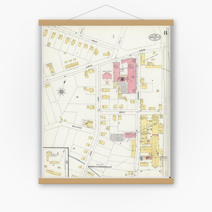 Old map wall art mockup — magnetic wood frame on white wall — Sanborn Fire Insurance Map from Wakefield, Middlesex County, Massachusetts (1903), Sheet #0008