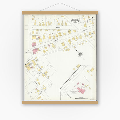 Old map wall art mockup — magnetic wood frame on white wall — Sanborn Fire Insurance Map from Brownstown, Jackson County, Indiana (1907), Sheet #0005