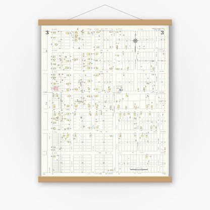 Old map wall art mockup — magnetic wood frame on white wall — Sanborn Fire Insurance Map from Cross Plains, Callahan County, Texas (1939), Sheet #0003