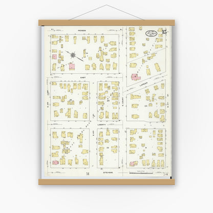 Old map wall art mockup — magnetic wood frame on white wall — Sanborn Fire Insurance Map from Flint, Genesee County, Michigan (1909), Sheet #0015