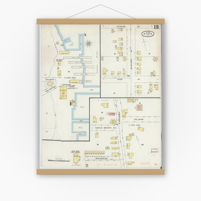 Old map wall art mockup — magnetic wood frame on white wall — Sanborn Fire Insurance Map from Nyack, Rockland County, New York. (1896), Sheet #0012