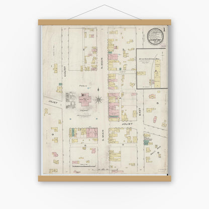 Old map wall art mockup — magnetic wood frame on white wall — Sanborn Fire Insurance Map from Crown Point, Lake County, Indiana (1886) - Complete Map Set