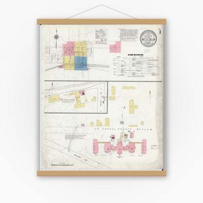 Old map wall art mockup — magnetic wood frame on white wall — Sanborn Fire Insurance Map from West Salem, La Crosse County, Wisconsin (1910) - Complete Map Set