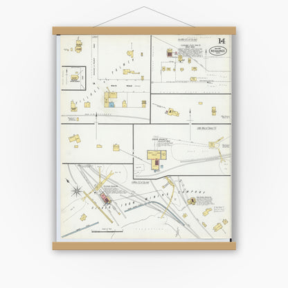 Old map wall art mockup — magnetic wood frame on white wall — Sanborn Fire Insurance Map from Negaunee, Marquette County, Michigan (1902), Sheet #0014