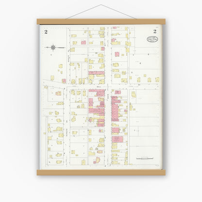 Old map wall art mockup — magnetic wood frame on white wall — Sanborn Fire Insurance Map from Dalton, Wayne County, Ohio (1929), Sheet #0002
