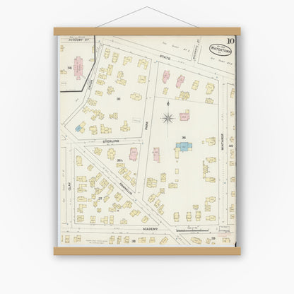 Old map wall art mockup — magnetic wood frame on white wall — Sanborn Fire Insurance Map from Watertown, Jefferson County, New York (1890), Sheet #0010