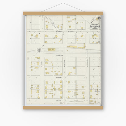 Old map wall art mockup — magnetic wood frame on white wall — Sanborn Fire Insurance Map from Chippewa Falls, Chippewa County, Wisconsin (1895), Sheet #0013