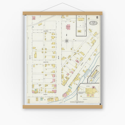 Old map wall art mockup — magnetic wood frame on white wall — Sanborn Fire Insurance Map from Navarre, Stark County, Ohio (1895), Sheet #0002