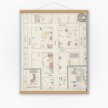 Old map wall art mockup — magnetic wood frame on white wall — Sanborn Fire Insurance Map from Centreville, Saint Joseph County, Michigan (1884), Sheet #0001