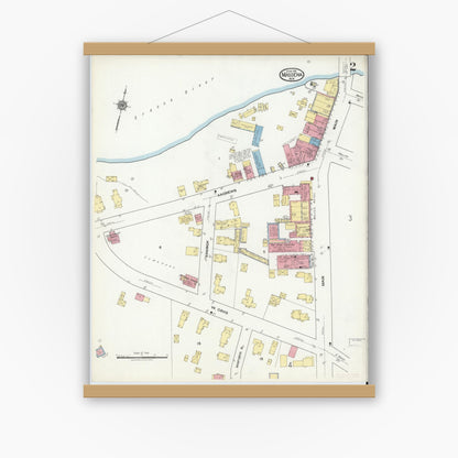 Old map wall art mockup — magnetic wood frame on white wall — Sanborn Fire Insurance Map from Massena, St. Lawrence County, New York (1918) - Complete Map Set