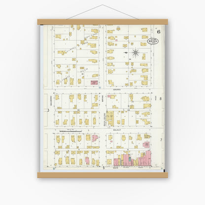 Old map wall art mockup — magnetic wood frame on white wall — Sanborn Fire Insurance Map from Bryan, Williams County, Ohio (1905), Sheet #0006