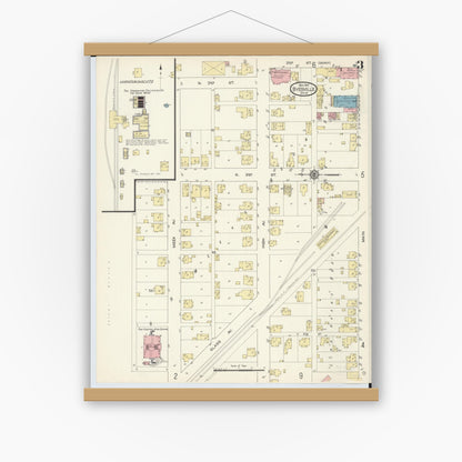 Old map wall art mockup — magnetic wood frame on white wall — Sanborn Fire Insurance Map from Byesville, Guernsey County, Ohio (1913), Sheet #0003