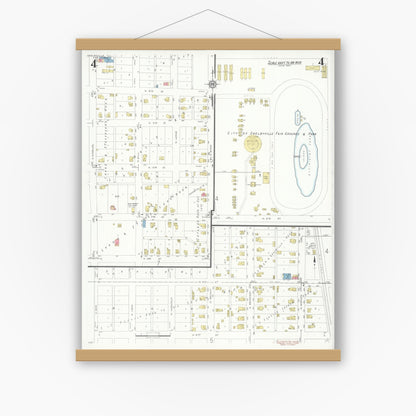 Old map wall art mockup — magnetic wood frame on white wall — Sanborn Fire Insurance Map from Shelbyville, Shelby County, Illinois (1933), Sheet #0004