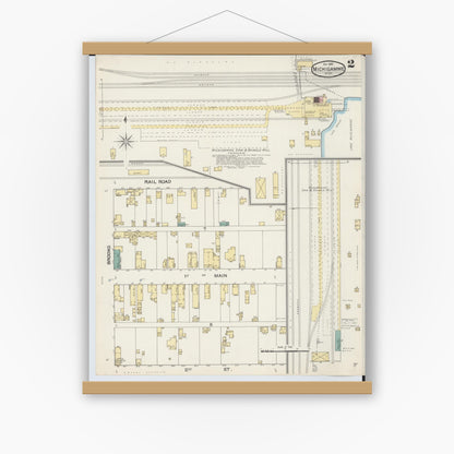 Old map wall art mockup — magnetic wood frame on white wall — Sanborn Fire Insurance Map from Michigamme, Marquette County, Michigan (1892), Sheet #0002