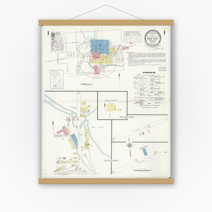 Old map wall art mockup — magnetic wood frame on white wall — Sanborn Fire Insurance Map from Paw Paw, Van Buren County, Michigan (1934) - Complete Map Set