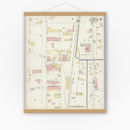 Old map wall art mockup — magnetic wood frame on white wall — Sanborn Fire Insurance Map from Abingdon, Washington County, Virginia (1897), Sheet #0004
